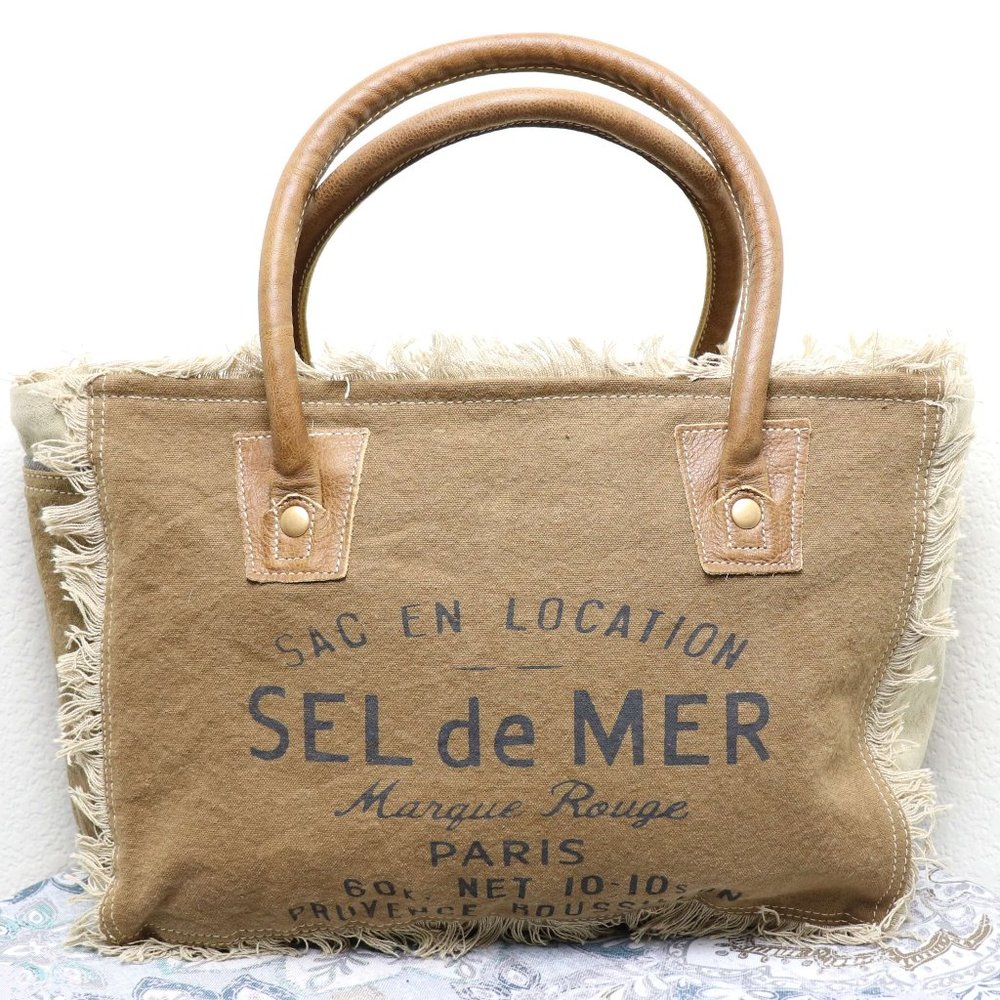 NEW Myra Bag FRENCHY Tan Canvas Tote Bag Purse for Vintage Women Fashion Leather - Picture 1 of 7